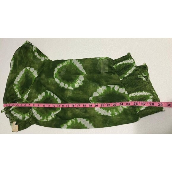 Michael Kors Women’s 1X Plus Sheer Green Tie-Dye Pullover Blouse Fitted Waist - Picture 7 of 7